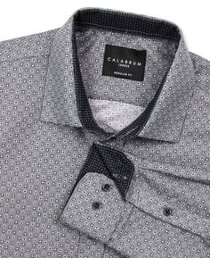Мужская классическая рубашка без морщин стандартного кроя с микро-геометрическим принтом Calabrum
