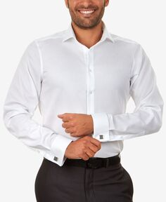 Мужская классическая рубашка приталенного кроя с французскими манжетами и узором «елочка» без железа Calvin Klein