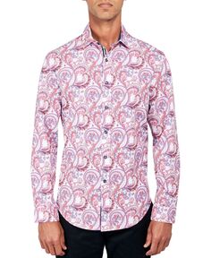 Мужская эластичная рубашка на пуговицах с принтом пейсли обычного кроя без утюга Society of Threads