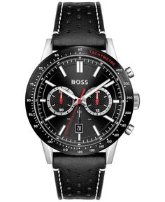 Мужские часы Allure с хронографом, черный кожаный ремешок, 44 мм BOSS
