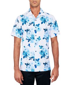 Мужская повседневная рубашка на пуговицах с цветочным принтом и эластичным принтом обычного кроя без утюга Society of Threads