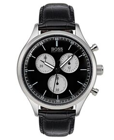 Мужские часы Hugo Boss с хронографом Companion, черный кожаный ремешок, 42 мм