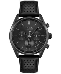 Мужские часы-хронограф Champion с черным перфорированным кожаным ремешком, 44 мм BOSS