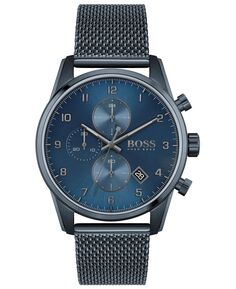 Мужские часы с хронографом Skymaster, синий стальной браслет с ионным покрытием, 44 мм BOSS