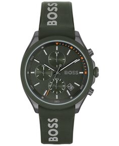 Мужские кварцевые модные часы с хронографом, зеленый силиконовый ремешок, 44 мм BOSS