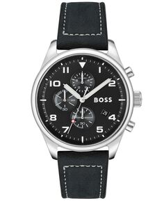 Мужские часы View с черным ремешком из натуральной кожи, 44 мм BOSS