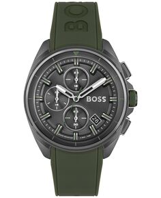 Мужские часы Volane с хронографом, зеленый силиконовый ремешок, 44 мм BOSS