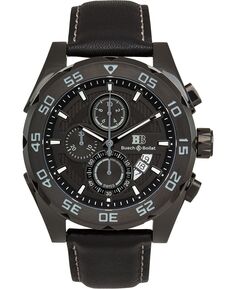 Мужские часы-хронограф Torrent, черный кожаный ремешок, черный циферблат, 44 мм Buech &amp; Boilat