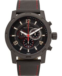 Мужские часы-хронограф Baracchi — черный кожаный ремешок, черно-красный циферблат, 46 мм Buech &amp; Boilat
