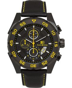 Мужские часы-хронограф Torrent, черный кожаный ремешок, черно-желтый циферблат, 44 мм Buech &amp; Boilat