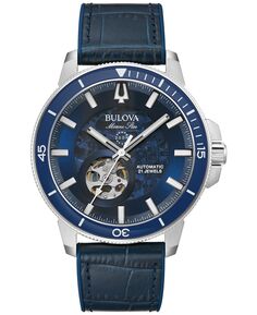 Мужские автоматические часы Marine Star Series C с синим кожаным ремешком, 45 мм Bulova