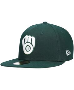 Мужская зеленая приталенная шляпа с логотипом Milwaukee Brewers, белая 59Fifty New Era