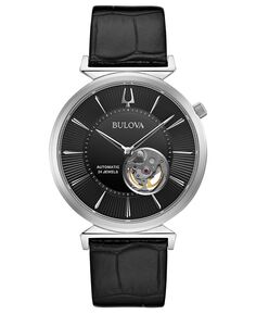 Мужские автоматические часы Regatta с черным кожаным ремешком, 40 мм Bulova