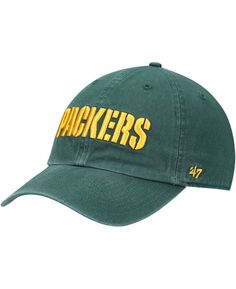 Мужская зеленая регулируемая шляпа Green Bay Packers Clean Up Script &apos;47 Brand