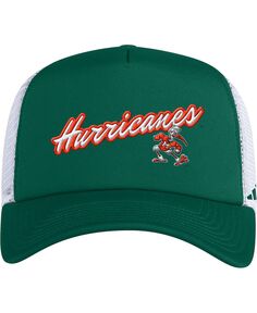 Мужская зеленая шляпа Snapback с надписью Miami Hurricanes Script Trucker Snapback adidas