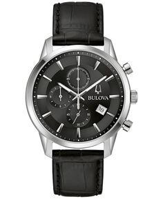 Мужские классические часы Sutton с хронографом, черные тона, браслет из нержавеющей стали, 41 мм Bulova