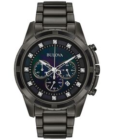 Мужские часы с хронографом и бриллиантами, темно-серые часы-браслет из нержавеющей стали, 44 мм, 98D133 Bulova
