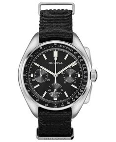 Мужские часы с хронографом Lunar Pilot Archive Series, черный полиэстеровый ремешок, 45 мм Bulova