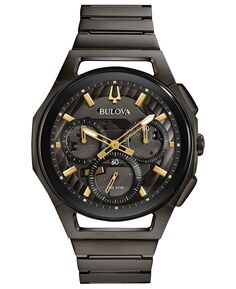 Мужские часы с хронографом и изогнутым серым браслетом из нержавеющей стали, 44 мм Bulova