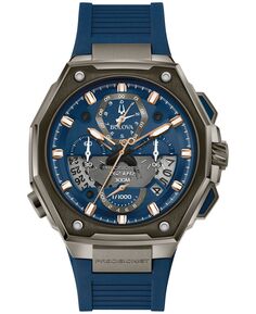 Мужские часы с хронографом Precisionist X, синие каучуковые ремешки из EPDM, 44,5 мм Bulova