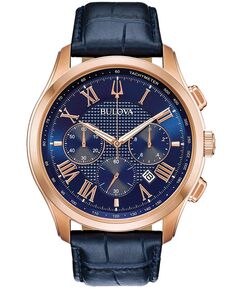 Мужские часы с хронографом Wilton, синий кожаный ремешок, 46,5 мм Bulova