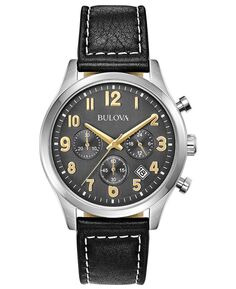 Мужские классические часы с хронографом, черный кожаный ремешок, 41 мм Bulova