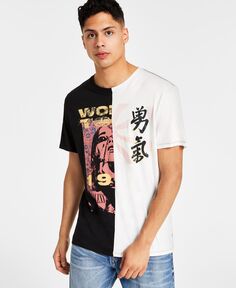 Мужская хлопковая футболка World с короткими рукавами и разрезом GUESS