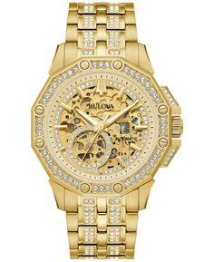 Мужские автоматические часы Octava с золотистым браслетом из нержавеющей стали с кристаллами, 41,7 мм Bulova