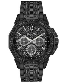 Мужские часы Phantom Black из нержавеющей стали с браслетом с кристаллами, 41,5 мм Bulova