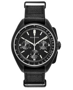 Мужские часы Lunar Pilot с хронографом, черный кожаный ремешок, 45 мм Bulova