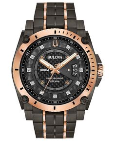 Мужские часы Precisionist Champlain с бриллиантами и серым браслетом из нержавеющей стали тона розового золота, 46,5 мм Bulova