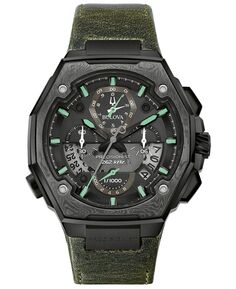 Мужские часы Precisionist Chronograph с зеленым кожаным ремешком, 44,7x46,8 мм, специальная серия Bulova