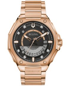 Мужские часы Precisionist из высококачественного кварца с бриллиантами (1/20 карата) из нержавеющей стали с браслетом цвета розового золота, 47 мм Bulova