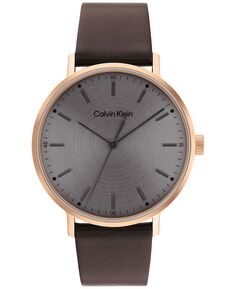 Часы на коричневом кожаном ремешке 42 мм Calvin Klein
