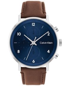 Часы на коричневом кожаном ремешке 44 мм Calvin Klein