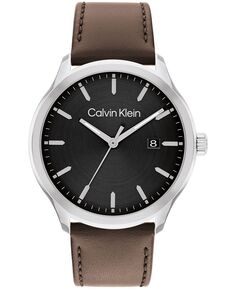 Мужские часы 3H с кварцевым коричневым кожаным ремешком, 43 мм Calvin Klein