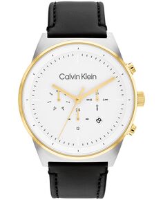 Мужские часы с черным кожаным ремешком, 44 мм Calvin Klein