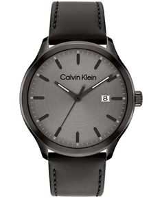 Мужские часы 3H с черным кварцевым кожаным ремешком, 43 мм Calvin Klein