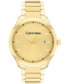 Мужские часы 3H кварцевые золотистого цвета с браслетом из нержавеющей стали, 43 мм Calvin Klein