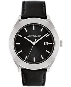 Мужские часы с черным кожаным ремешком, 44 мм Calvin Klein