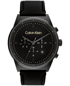 Мужские часы с кожаным ремешком черного цвета, 44 мм Calvin Klein
