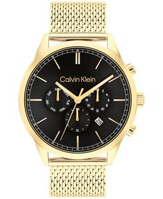 Мужские многофункциональные золотистые часы-браслет из нержавеющей стали с сеткой, 44 мм Calvin Klein