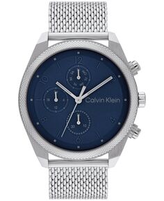 Мужские многофункциональные серебристые часы-браслет из нержавеющей стали с сеткой, 44 мм Calvin Klein