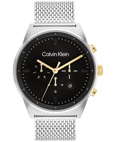 Мужские серебристые часы-браслет из нержавеющей стали с сеткой, 44 мм Calvin Klein