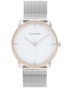 Унисекс, серебристые часы-браслет из нержавеющей стали с сеткой, 35 мм Calvin Klein