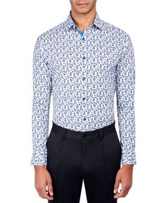 Мужская эластичная классическая рубашка приталенного кроя без железа с принтом пейсли Society of Threads