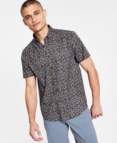 Мужская облегающая рубашка на пуговицах с короткими рукавами и цветочным принтом Society of Threads