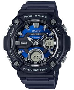 Мужские аналоговые цифровые часы с черным полимерным ремешком, 48 мм Casio