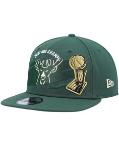 Мужская кепка Hunter Green Milwaukee Bucks 2021 NBA Finals Champions Tear On The Court 9Fifty Snapback Hat New Era