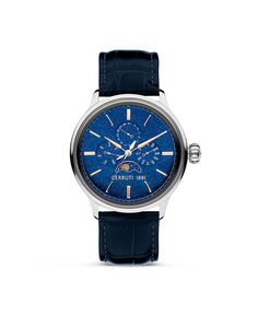 Мужские часы Dervio Collection, синий темный ремешок из натуральной кожи, 43 мм Cerruti 1881